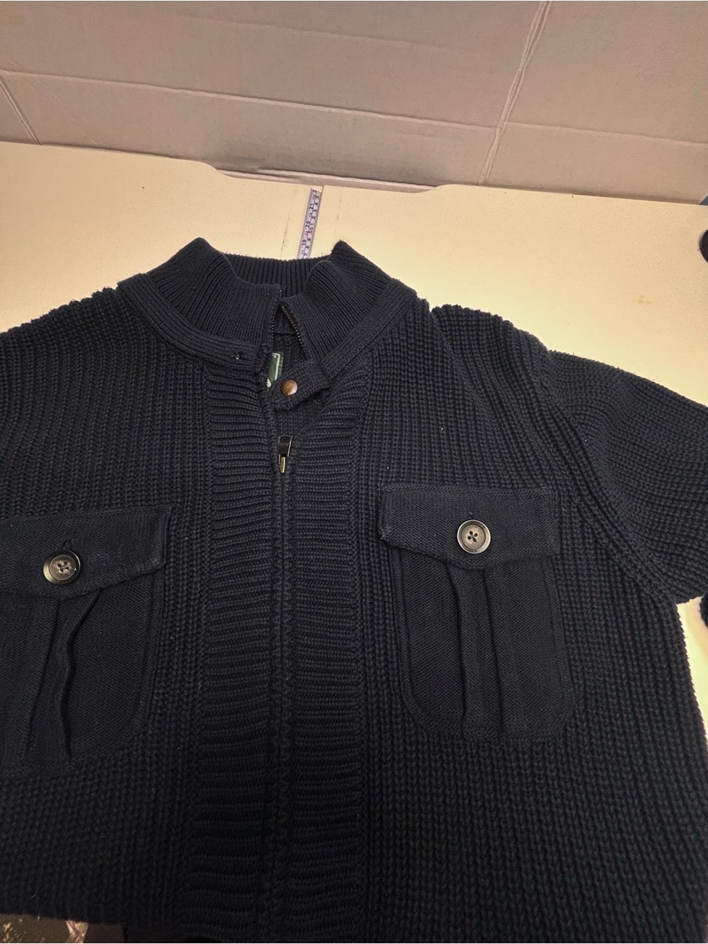 Roots Canada Navy Blue Ribbed Full-Zip Sweater with Pockets with Flaw - Picture 3 of 5